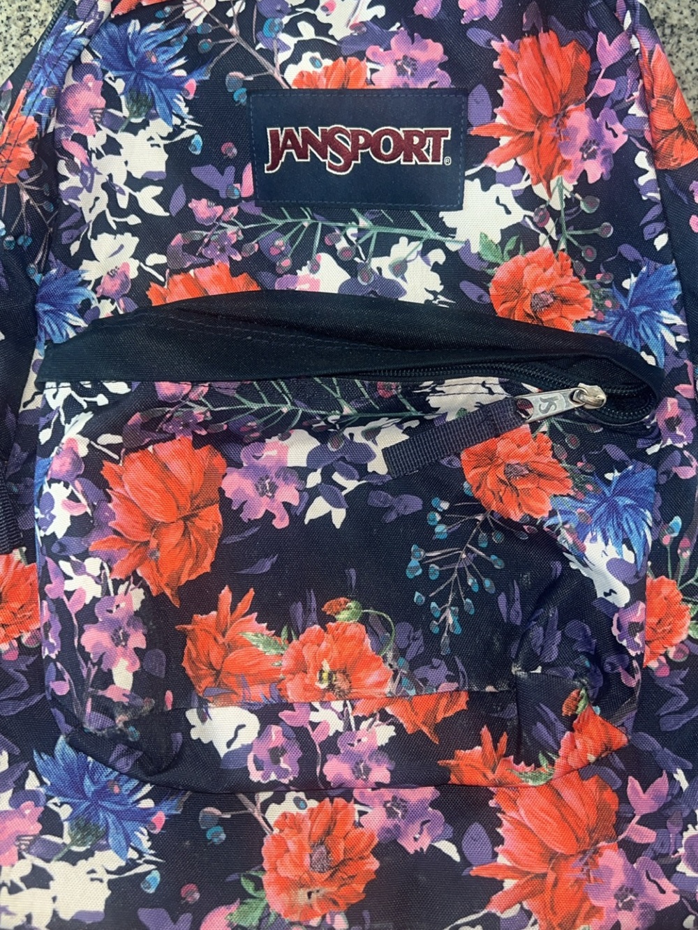 Jansport Floral Print Backpack in Navy, Red, Purple